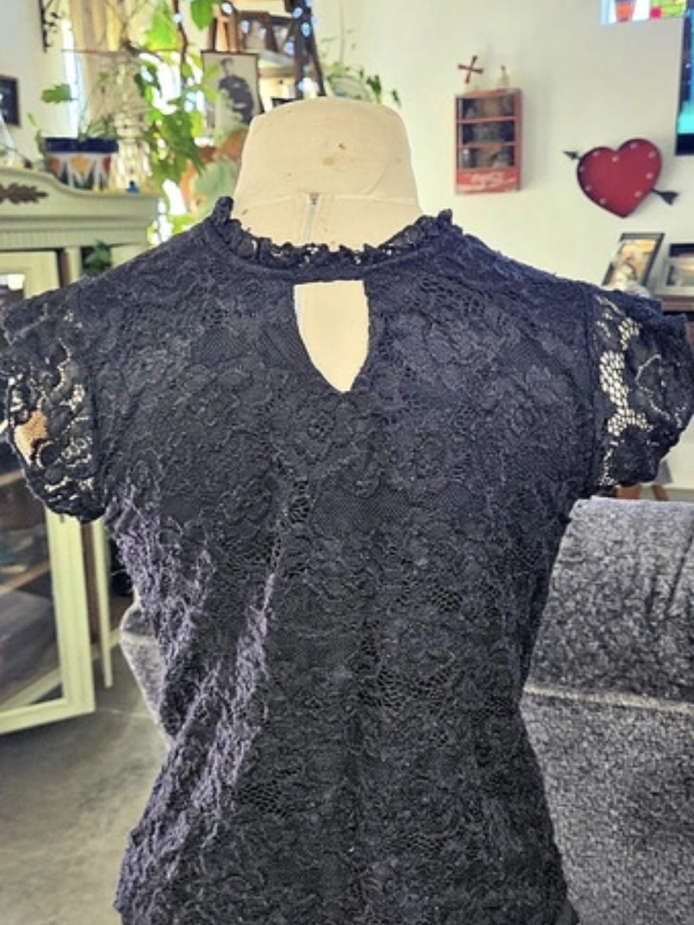 CURE. Black Floral Lace Top Size Medium Like New